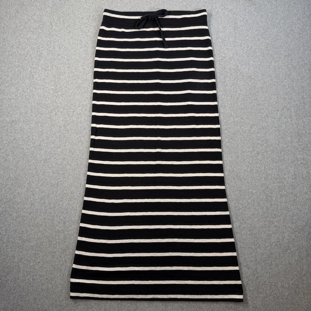 Lou & Grey Black White Striped Drawstring Maxi Skirt Women's XS Elastic Waist